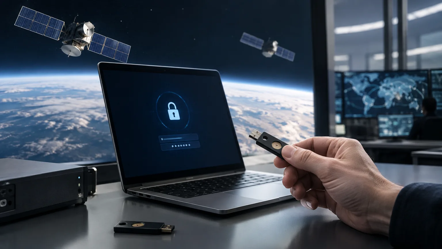 AI ilustrace k tématu: PCMag: Starlink používá hardwarové bezpečnostní klíče pro interní přístup