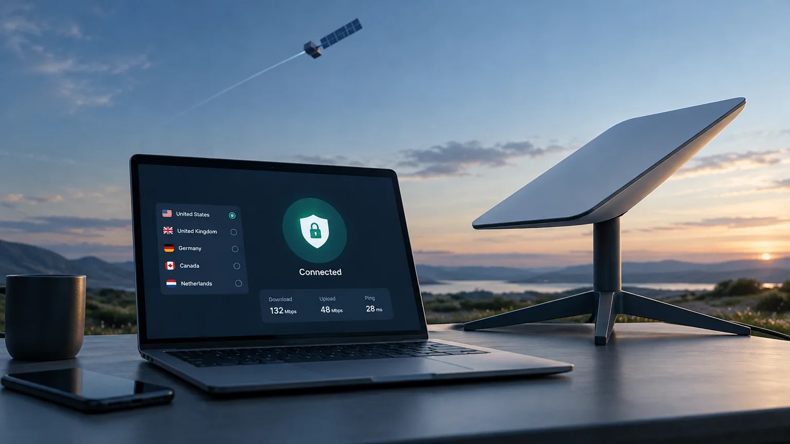 AI ilustrace k tématu: PCMag otestoval pět VPN na Starlinku: výrazný propad rychlosti nezjistil