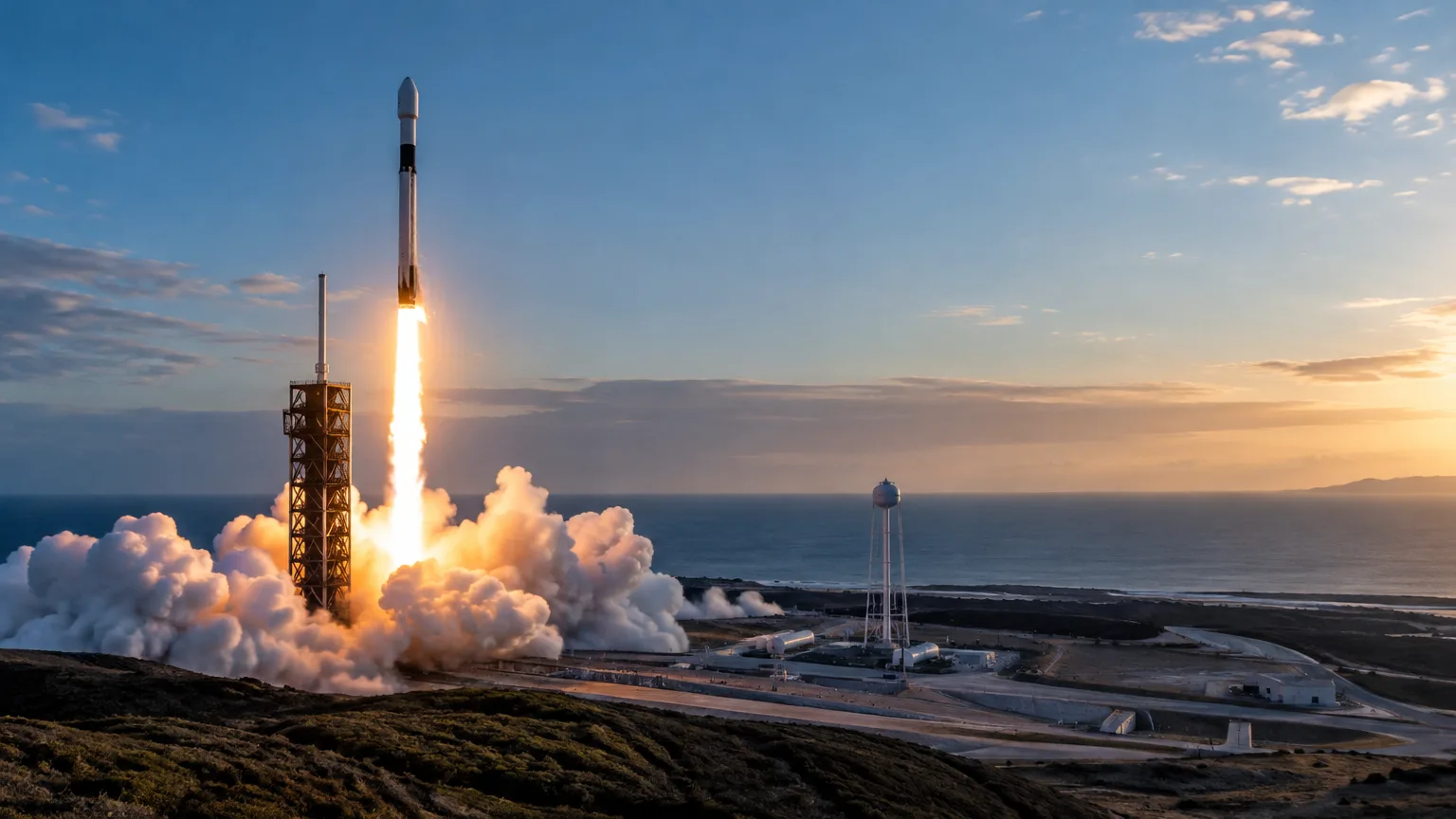AI ilustrace k tématu: SpaceX podle harmonogramu plánuje na 12. října misi Starlink 15-25 z Kalifornie