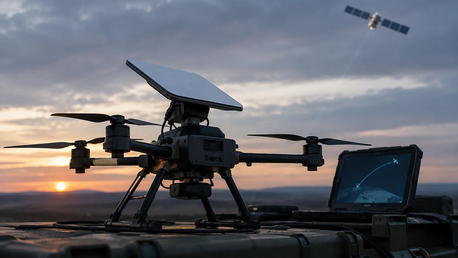 AI ilustrace k tématu: Ukrajinský poradce tvrdí, že Starlink přes noc omezil rychlost terminálů na dronech