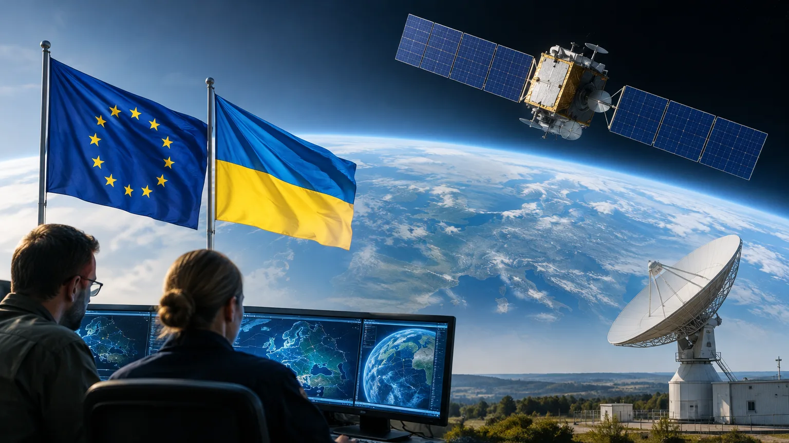 AI ilustrace k tématu: EU jedná s Ukrajinou o plném přidružení k programu GOVSATCOM
