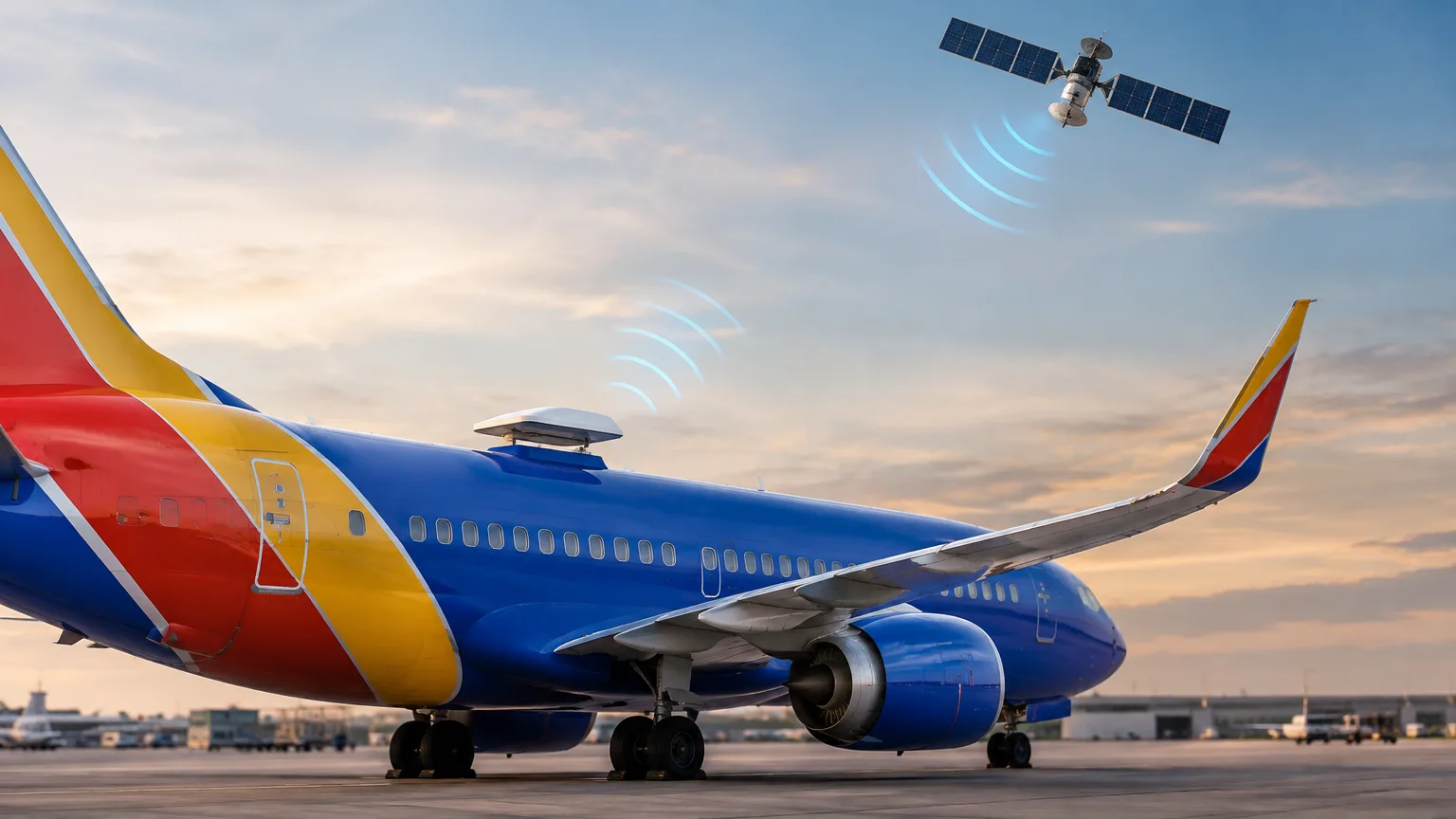 AI ilustrace k tématu: Podle AirlineGeeks má Southwest 47 letadel se Starlinkem a míří na celou flotilu v roce 2027