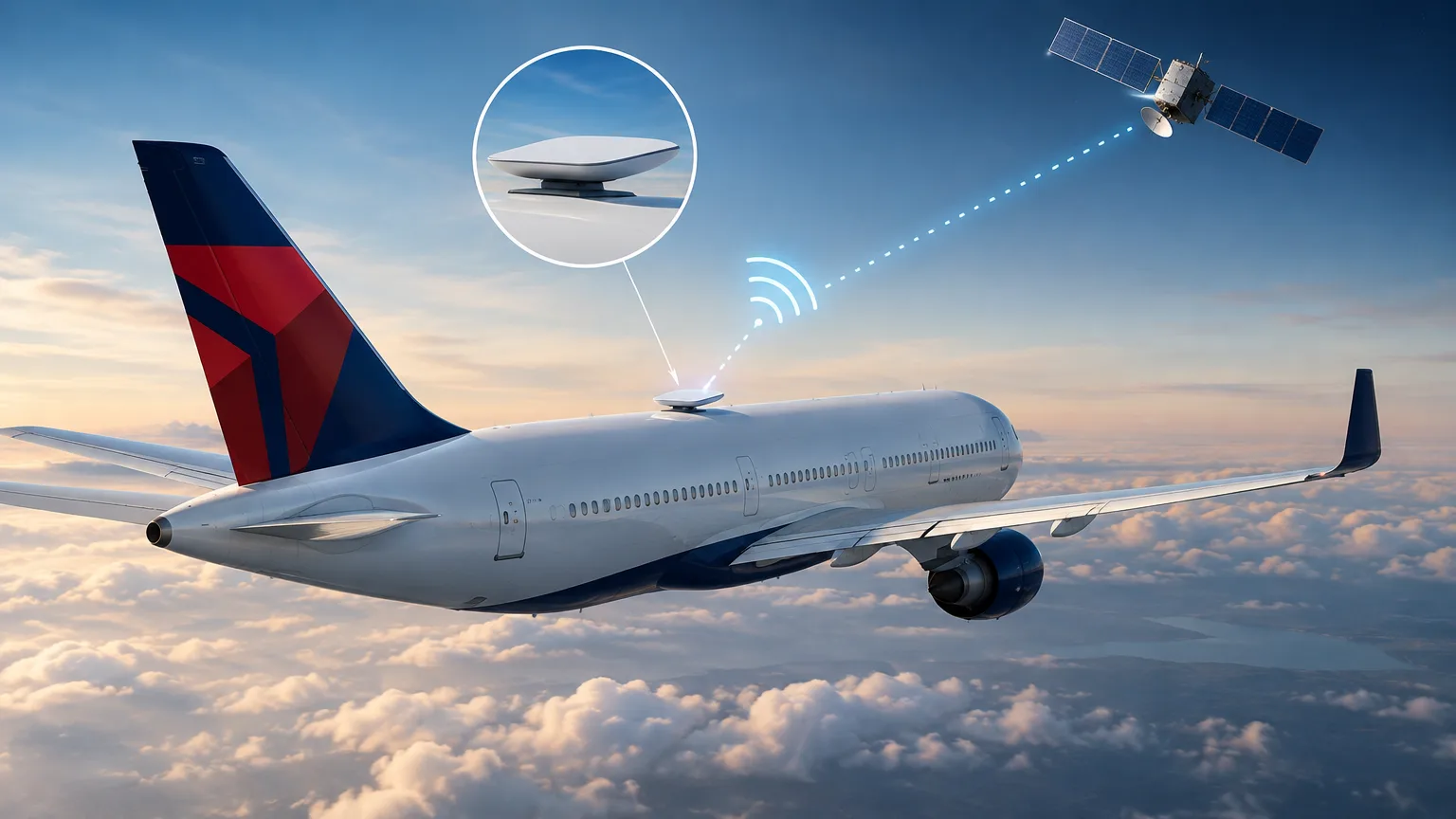 AI ilustrace k tématu: Cybernews: Delta zvolila Amazon Leo místo Starlinku, instalace na 500 letadlech má začít v roce 2028