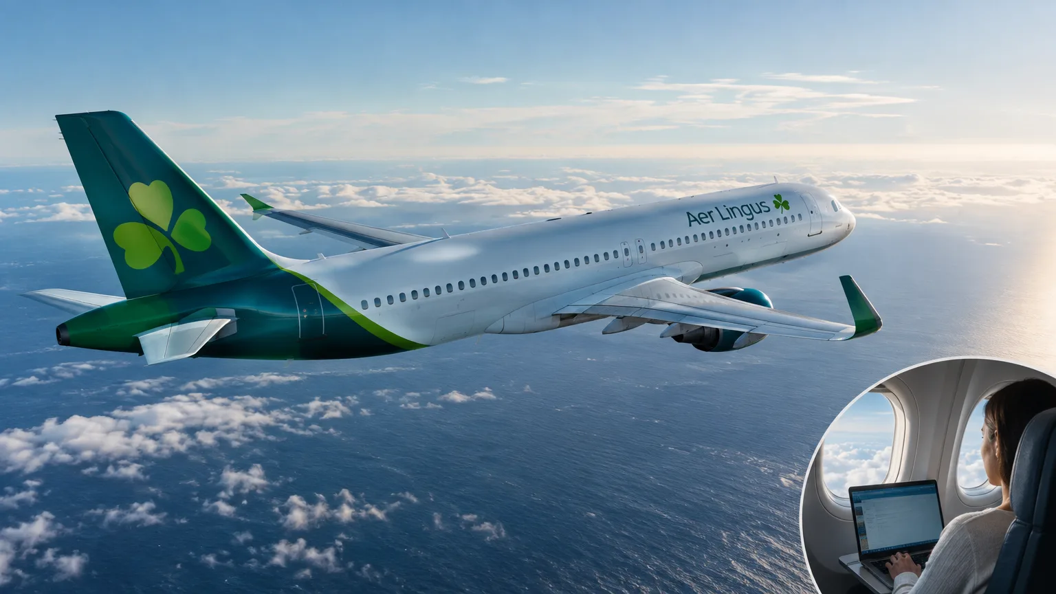 AI ilustrace k tématu: Aer Lingus podle BASENOR dokončila zavedení bezplatného Starlinku na transatlantické flotile